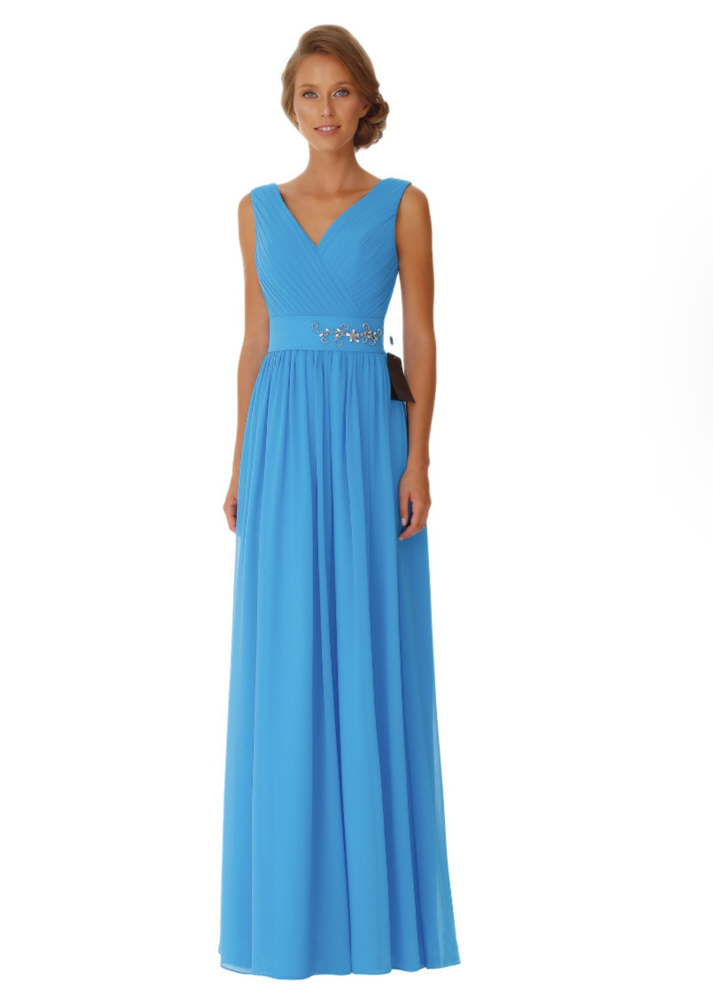 Lanico V-Neck Neckline Ruched Bridesmaid Dress with Crystal Floral Details - LN2051 - Image 2