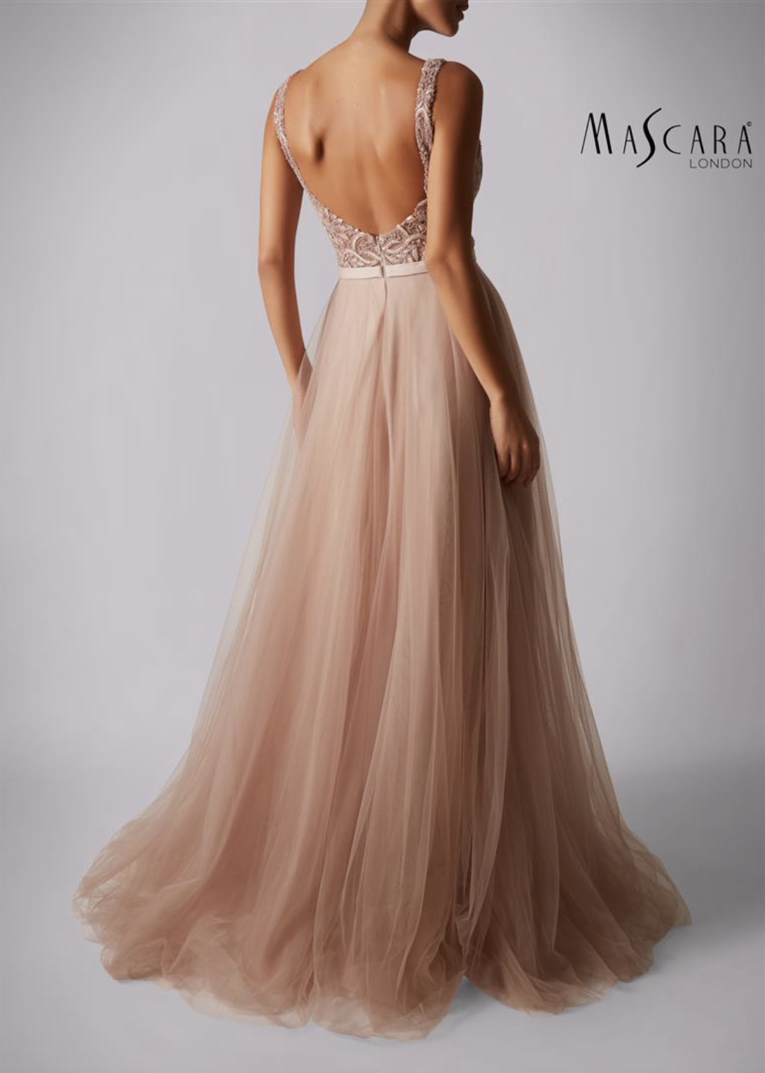 Mascara London Taupe Lace Tulle Dress MC181417